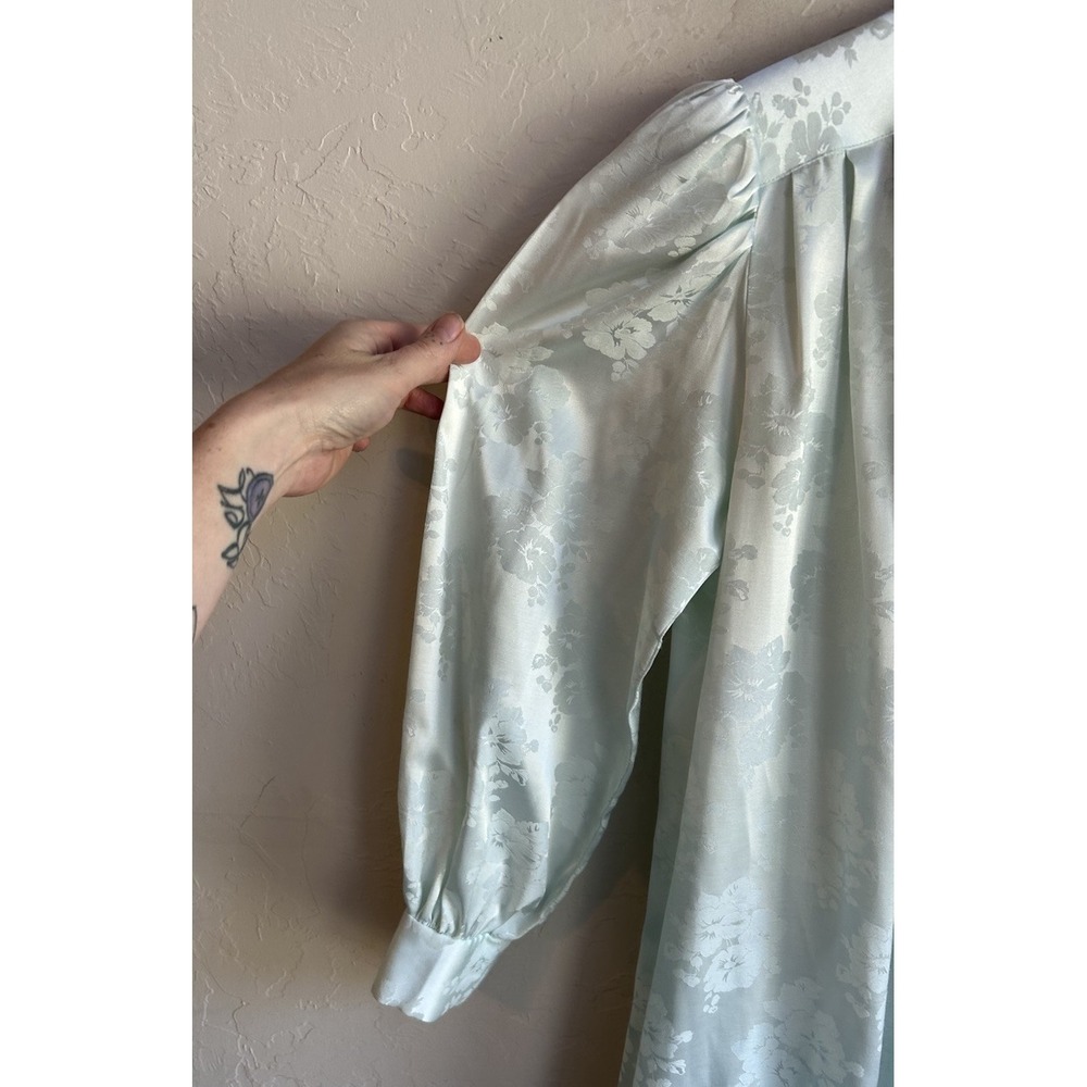 Vintage Christian Dior Nightgown Gown Robe M Floral Satin Jacquard Blue Romantic - Picture 3 of 7